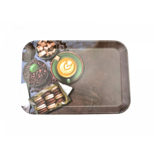 Tálca 33,5*23,5*2 cm  műanyag kávé + sütemény mintával M40342