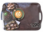 Tálca füllel 35,7*25,5*2,3 cm  műanyag kávé + sütemény mintával M40343