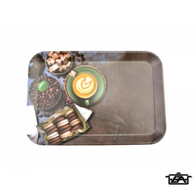 Tálca 33,5*23,5*2 cm  műanyag kávé + sütemény mintával M40342